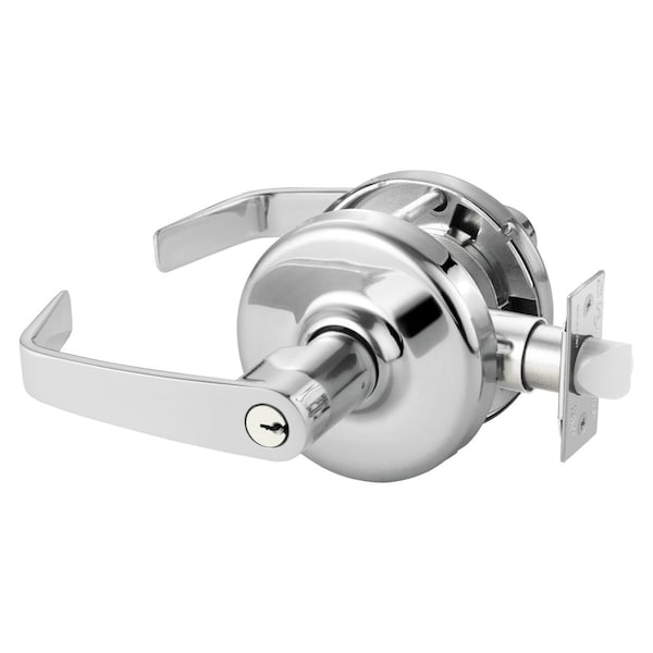Grade 2 Entry or Office Cylindrical Lock, Newport Lever, Conventional Cylinder, Bright Chrome Finish